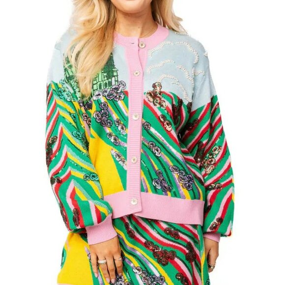 NWT Queen of Sparkles Licensed Yellow Brick Road to Oz Button Up Cardigan - Picture 1 of 10